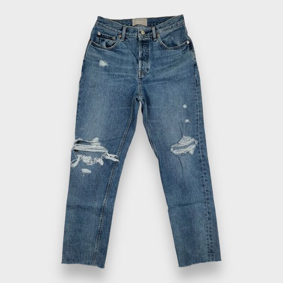 EVERLANE The Cheeky Jean Crop Distressed Blue Jeans Women's Size 26 - Picture 1 of 12